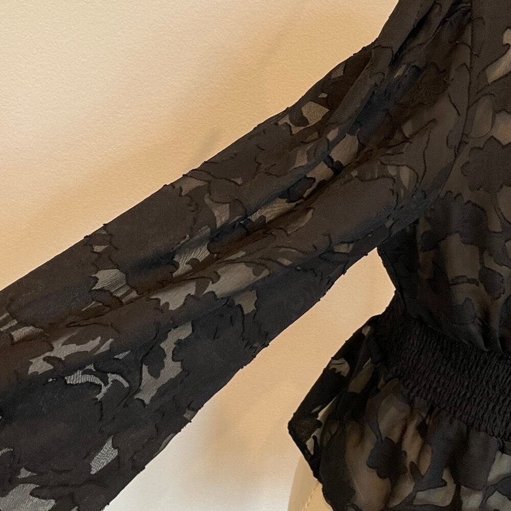 Sincerely Jules Black Floral Sheer Peplum Top - Picture 6 of 10